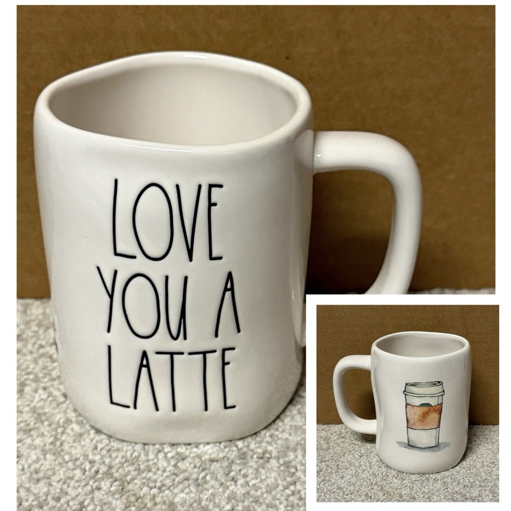 Rae Dunn LOVE YOU A‎ LATTE Mug Artisan Collection Coffee Cup Valentine Gift